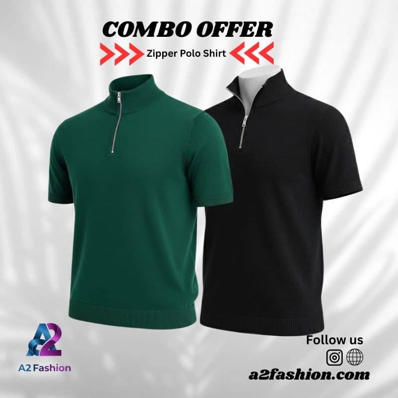 Zipper Polo Shirt 2PCS COMBOO-G & B