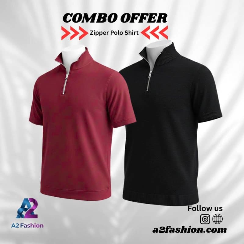 Zipper Polo Shirt 2PCS COMBOO- M & B
