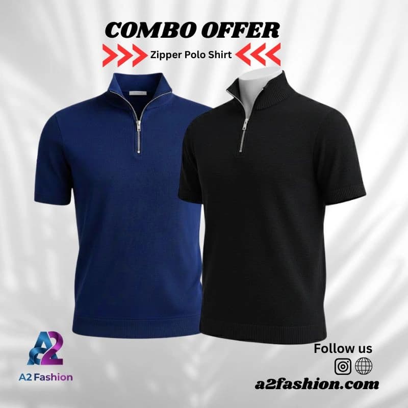 Zipper Polo Shirt 2PCS COMBOO- B & N