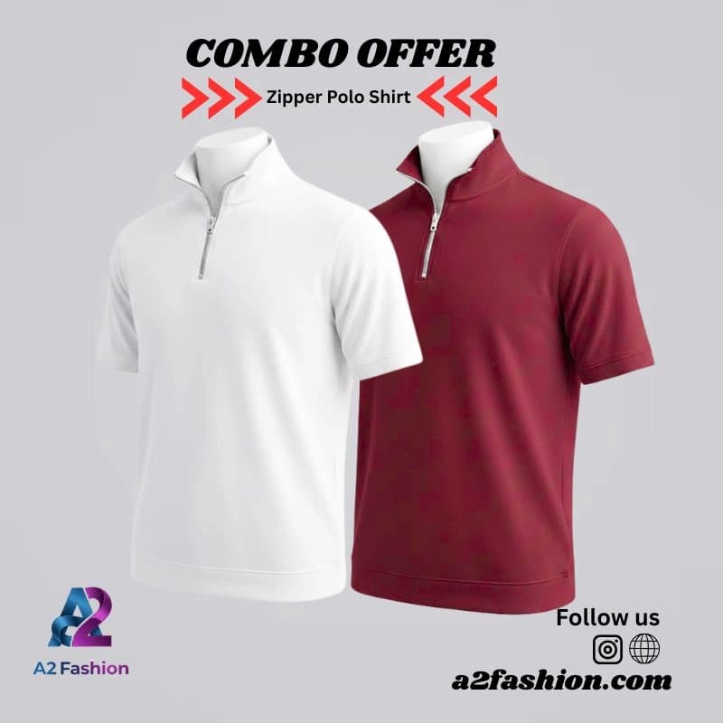 Zipper Polo Shirt 2PCS COMBOO- W & M